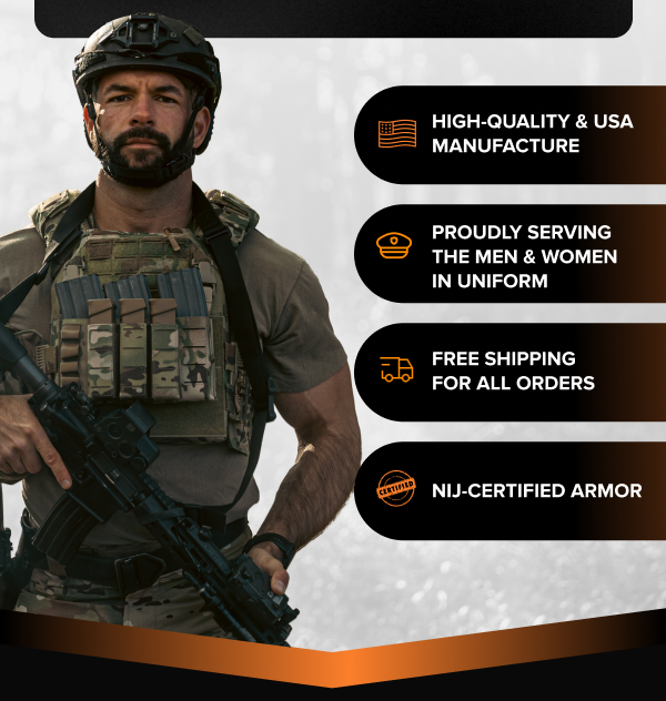 Elite-grade, USA-made quality. Trusted by Law Enforcement. NIJ-Certified body armor. Proudly serving those in uniform.
