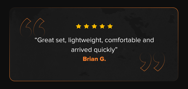 Five-star review: 'Great set, lightweight, comfortable and arrived quickly' — Brian G. RTS Tactical customer testimonial.