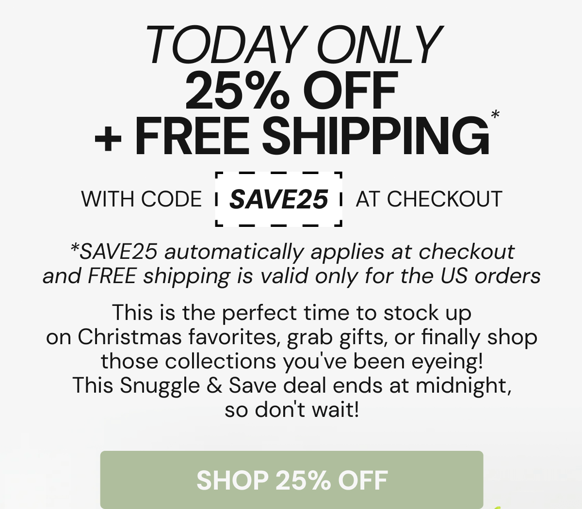 TODAY ONLY 25% OFF + FREE SHIPPING