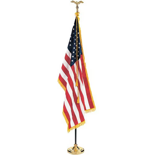 Deluxe Indoor U.S. Flag Set With Jointed Oak Flagpole