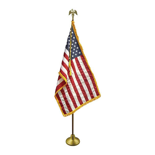 Deluxe Indoor U.S. Flag Set With Jointed Oak Flagpole