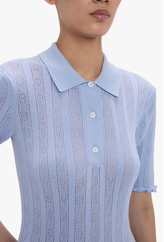 Frill Polo Top In Cloud Blue