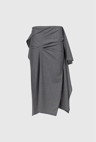 Draped Tailored Skirt In Light Grey Melange