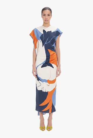 Victoria Midi Dress In Abstract Blue Print