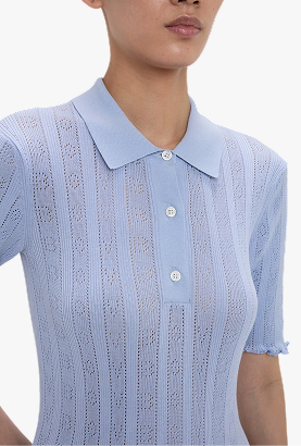 Frill Polo Top In Cloud Blue