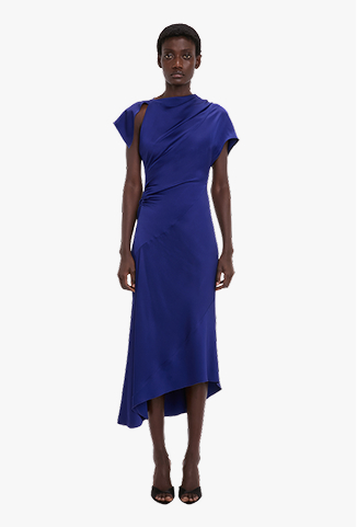 Asymmetric Twist Dress In Bright Indigo