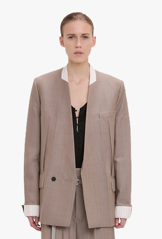 Collarless Jacket In Limestone