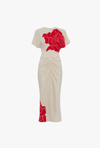 Bela Midi Dress In Red Floral Print