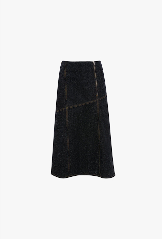 Panelled Denim Midi Skirt In Indigo