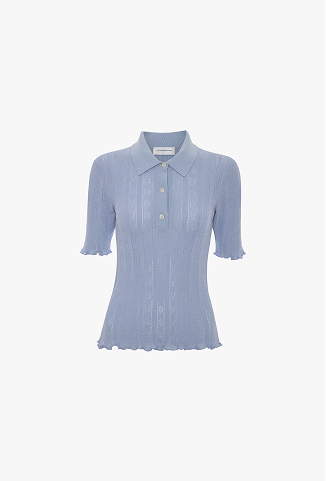 Frill Polo Top In Cloud Blue