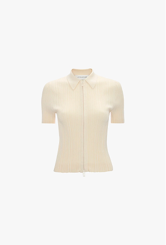 Ribbed Polo Top In Elderflower