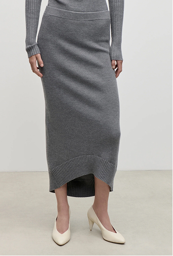 Fitted Skirt In Grey Melange