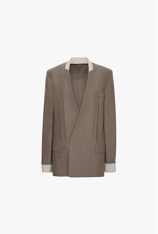 Collarless Jacket In Limestone