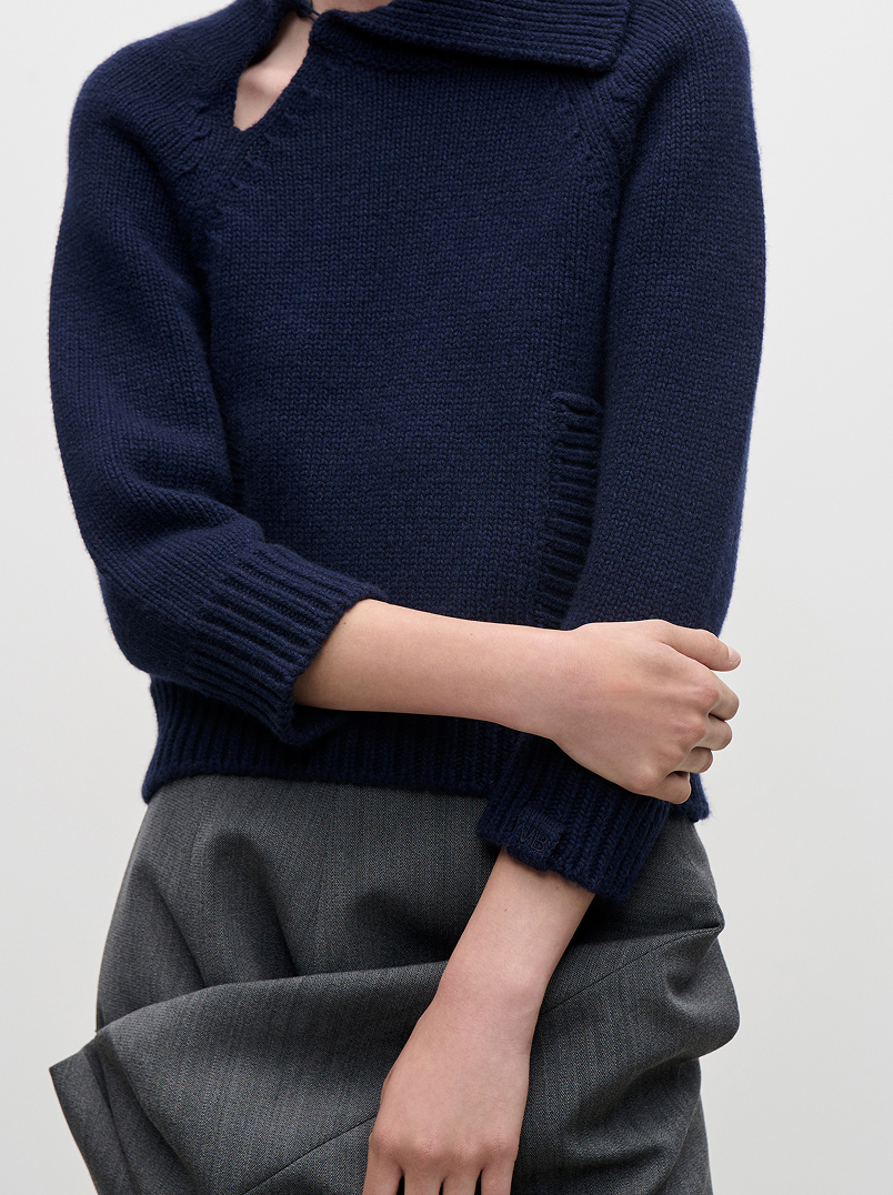 Asymmetric Collar Jumper In Navy