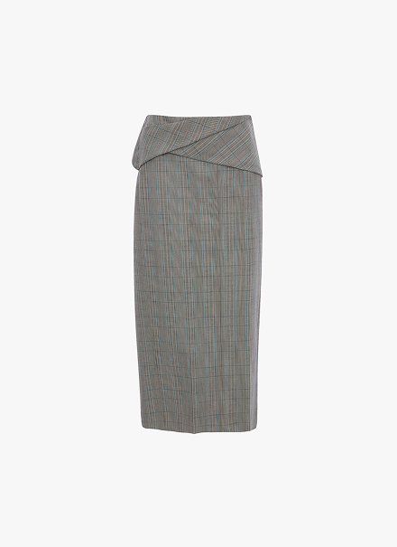 Wrap Skirt In Blue-Grey Check