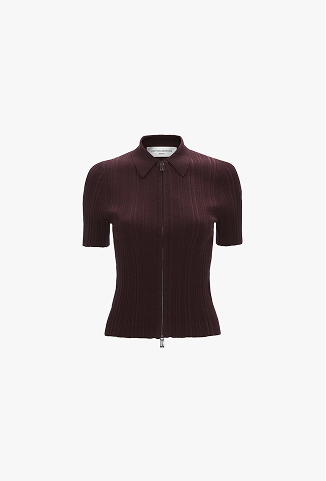 Ribbed Polo Top In Dark Burgundy