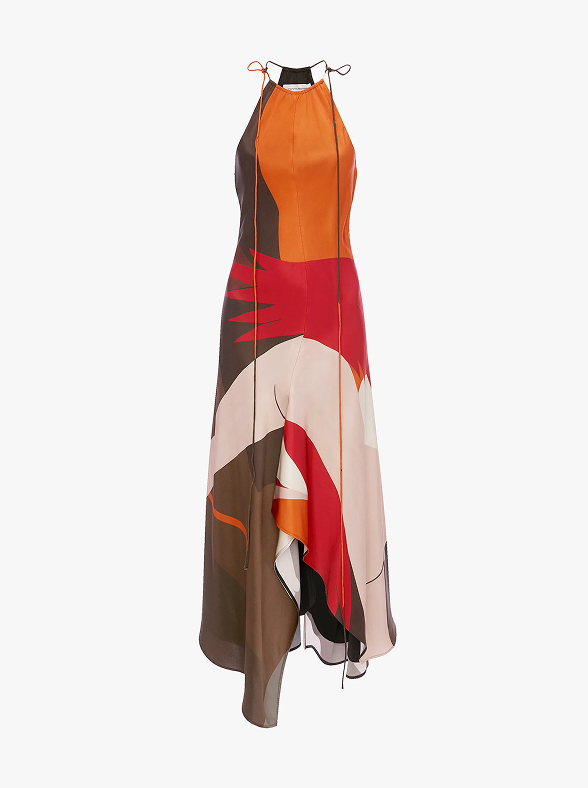 Halter Neck Midi Dress In Abstract Dark Earth