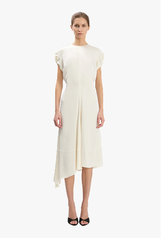 Twist Shoulder Dress In Ivory