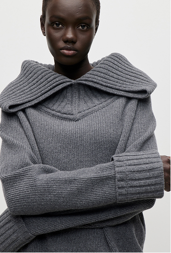 Wide Collar Jumper In Dark Grey