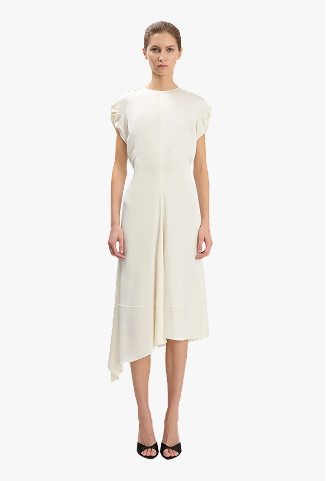 Twist Shoulder Dress In Ivory