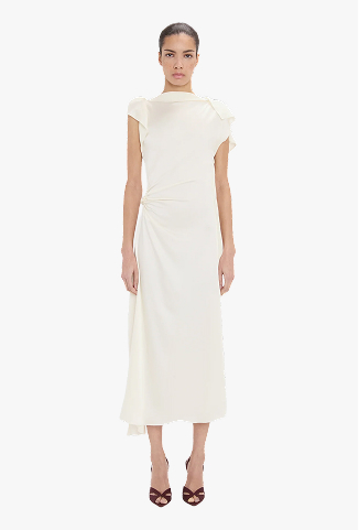 Drape Midi Dress In Ivory