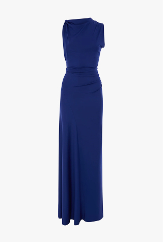 Sleeveless Draped Gown In Bright Indigo