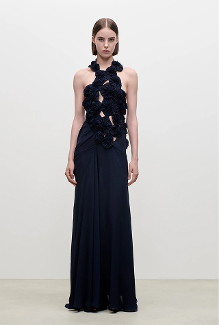 Cut Out Applique Gown In Navy