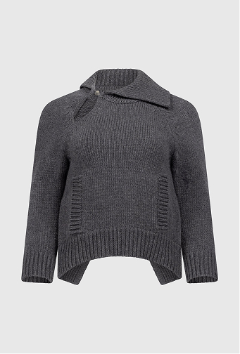 Asymmetric Collar Jumper In Dark Grey
