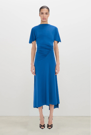 Blousey Midi Dress In Blue