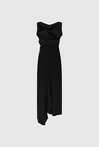 Draped Tailored Midi Dress In Black