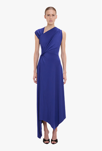 Cap Sleeve Midi Dress In Bright Indigo