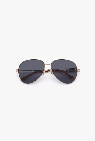 Fine Metal Pilot Sunglasses In Gold Black