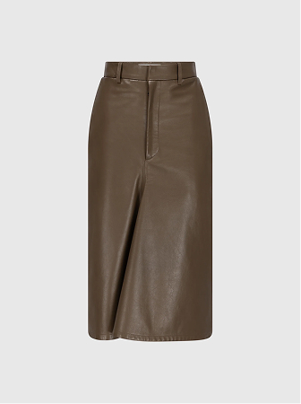 Kick Detail Leather Skirt In Brown