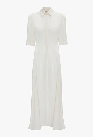 Panelled Midi Dress In White