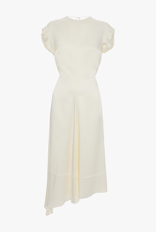 Twist Shoulder Dress In Ivory