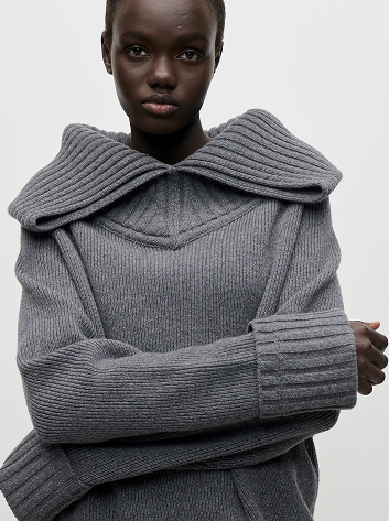 Wide Collar Jumper In Dark Grey