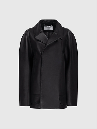 Leather Pea Coat In Black
