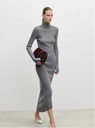 High Neck Jumper In Grey Melange