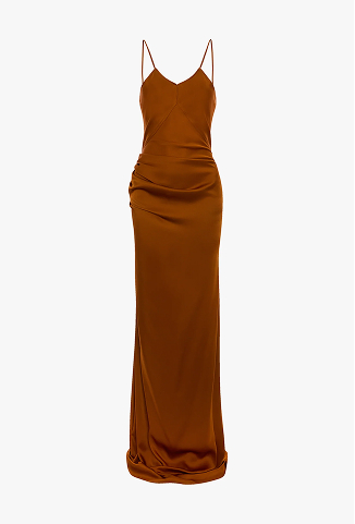 Draped Cami Floor-Length Dress In Bronze