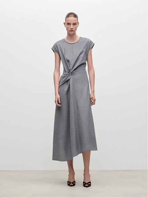 Draped Tailored Midi Dress In Light Grey Melange