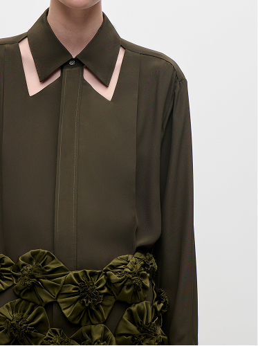 Cut Out Collar Blouse In Green
