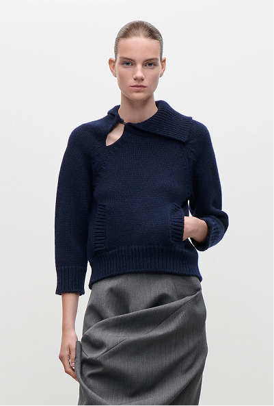 Asymmetric Collar Jumper In Navy