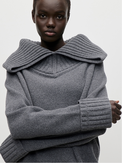 Wide Collar Jumper In Dark Grey