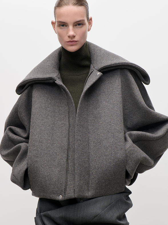 Folded Collar Bomber Jacket In Grey