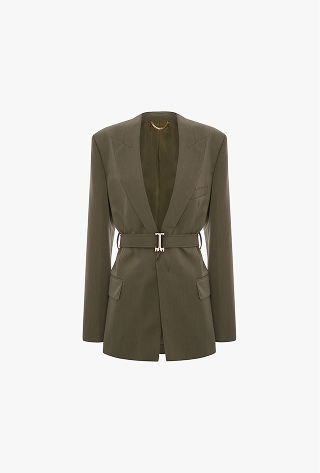 Belted Tailored Jacket In Sage Melange