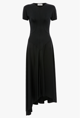Zipped Front Midi Dress In Black