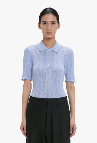 Frill Polo Top In Cloud Blue