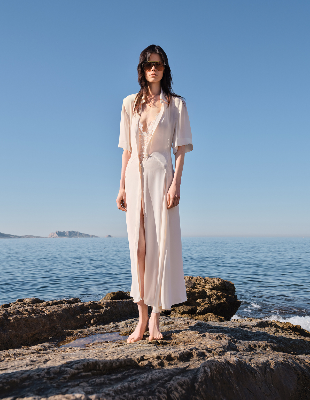 Panelled Midi Dress In White