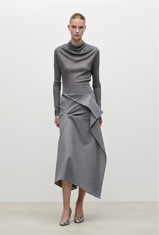 Draped Tailored Skirt In Light Grey Melange