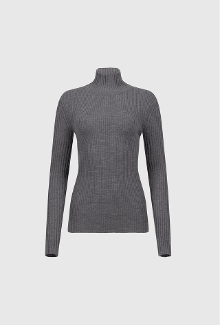 High Neck Jumper In Grey Melange